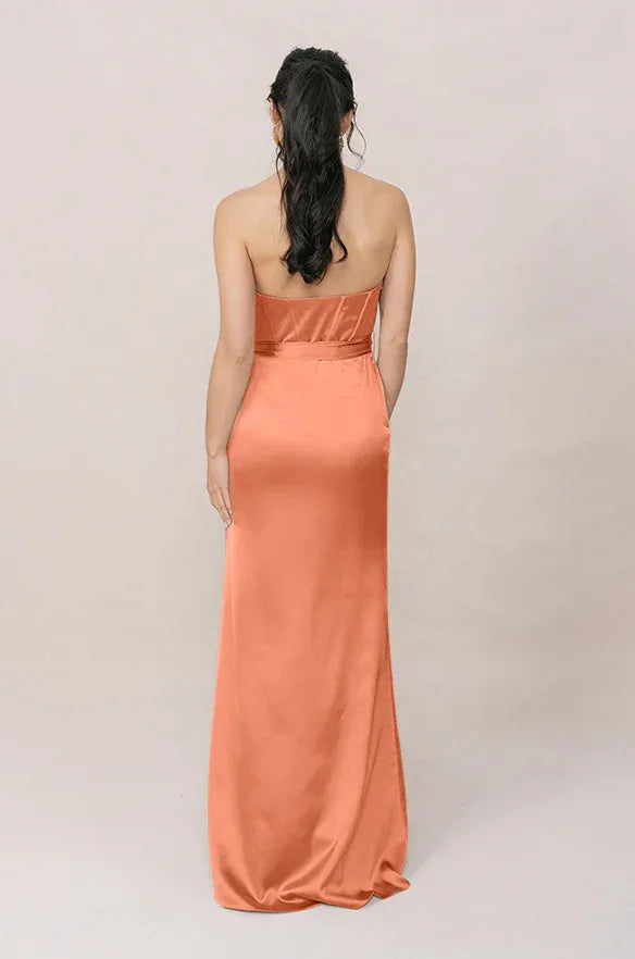 Coral Mermaid Strapless Lace-Up Back High Slit Wedding Dress - Yihuiw by Yihuiw