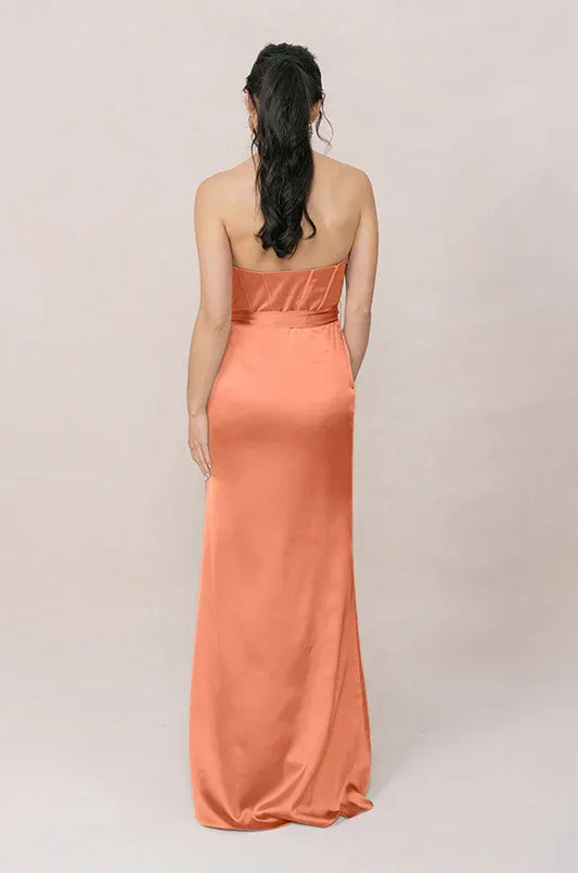 Coral Mermaid Strapless Lace-Up Back High Slit Wedding Dress - Yihuiw by Yihuiw