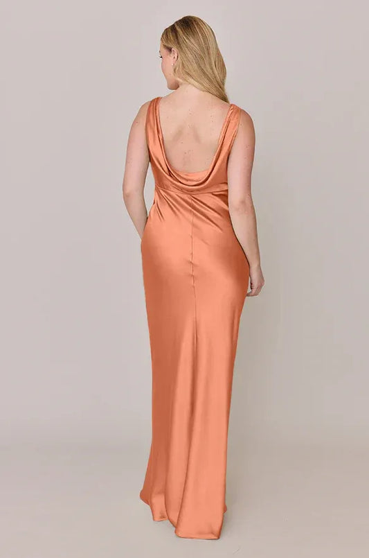 Coral V-Neck Satin Sleeveless Wedding Dress - Yihuiw by Yihuiw