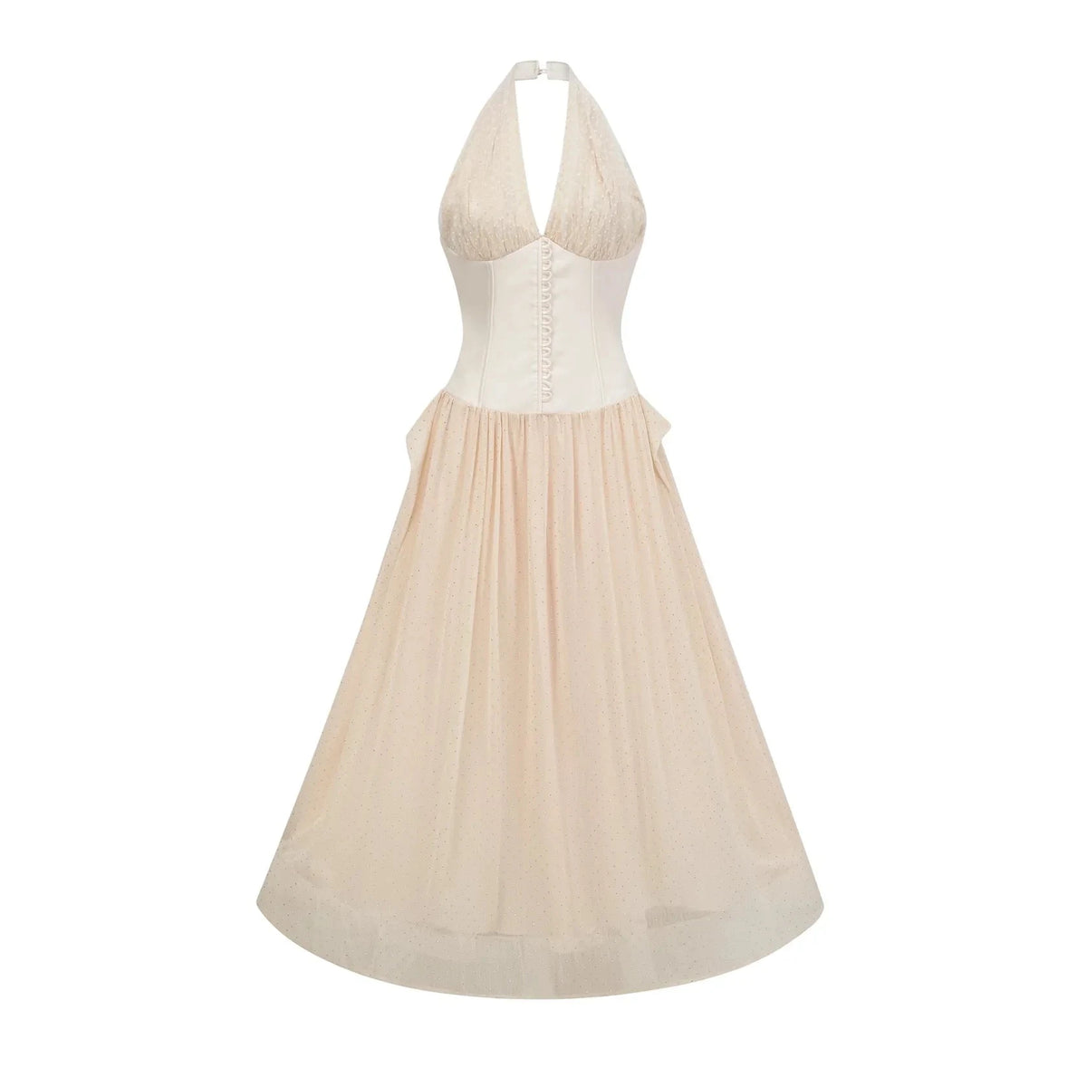 Cream Halter Neck Corset Maxi Dress with Sparkle Detail Charlotte halterneck tulle midi dress Evening Dress by YiHuiw