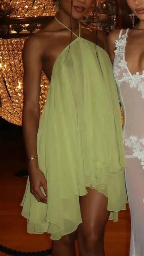 Cute A Line Halter Chiffon Yellow Mini Short Formal Homecoming Dresses Party Short Prom Dress Hoco Dresses by YiHuiw