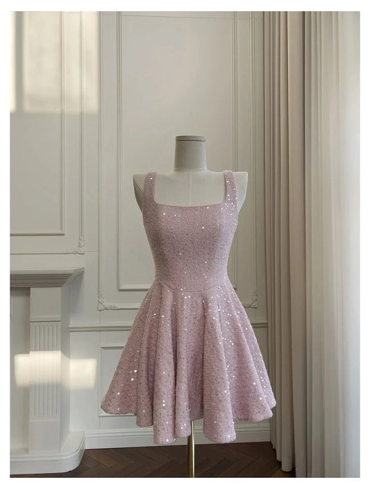 Cute A Line Square Pink Sequin Formal 8th Grade Homecoming Dresses Middle School Short Cocktail Gowns Graduation Dress Hoco Outfits simple gentle atmospheric and unique desi Bring summer colors to enhance whiteness by YiHuiw