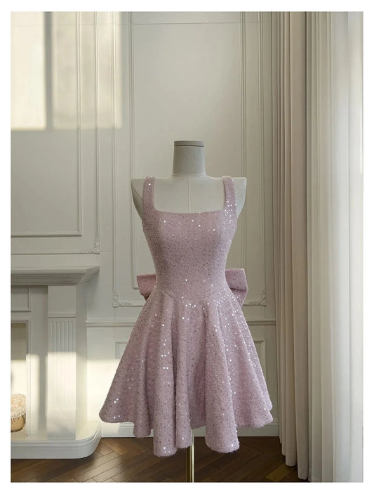 Cute A Line Square Pink Sequin Formal 8th Grade Homecoming Dresses Middle School Short Cocktail Gowns Graduation Dress Hoco Outfits simple gentle atmospheric and unique desi Bring summer colors to enhance whiteness by YiHuiw