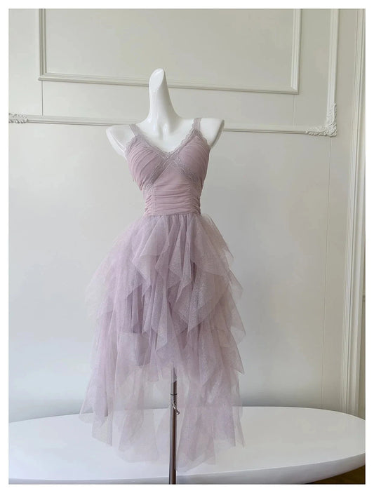 Cute A line Straps Tulle Pink Layers Short Mini Formal 8th Grade Homecoming Dresses Middle School Short Cocktail Dress Hoco Outfits simple gentle atmospheric and unique desi Bring summer colors to enhance whiteness by YiHuiw