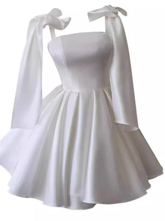 Cute A line Straps White Corset Back Mini Short Formal Cocktail Dress Homecoming Dresses Summer Middle School Hoco Dress Homecoming Outfits 19th Birthday Outfit by YiHuiw