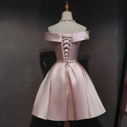 Cute Pink Short Homecoming Dresses A-line Satin Mini Prom Dress simple gentle atmospheric and unique desi Bring summer colors to enhance whiteness by YiHuiw