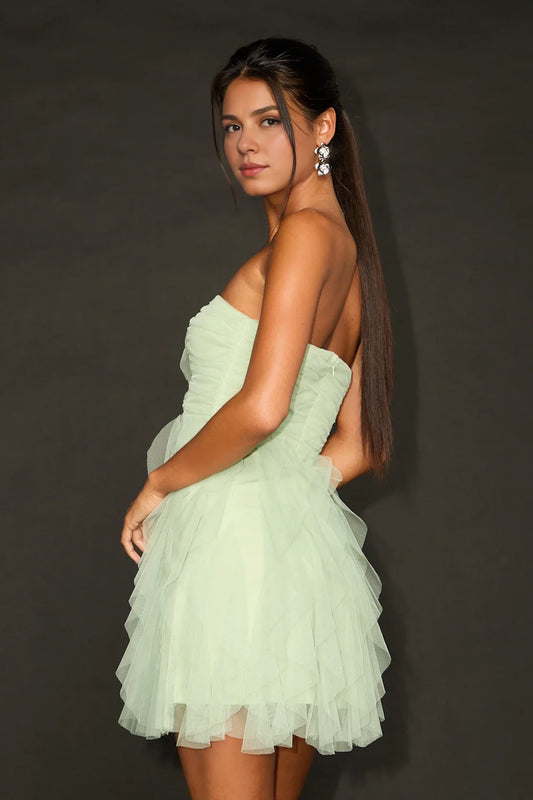 Cute mesh off shoulder ruffle mini off shoulder corset with heart-shaped neckline Homecoming Dresses