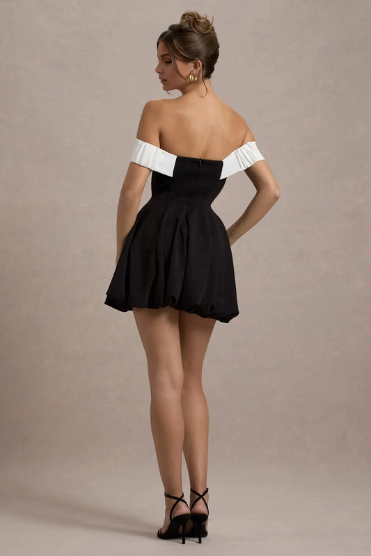 Daring A Line Off Shoulder Sleeveless Bow Accent Mini Short Prom Dress by YiHuiw