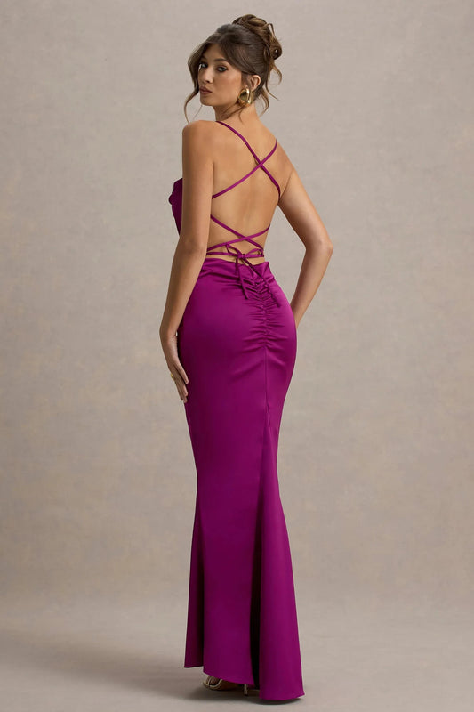 Daring Mermaid Cowl Neck Sleeveless Crisscross Back Floor Length Prom Dress by YiHuiw