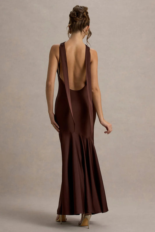 Daring Mermaid Cowl Neck Sleeveless Open Back Floor Length Prom Dress by YiHuiw