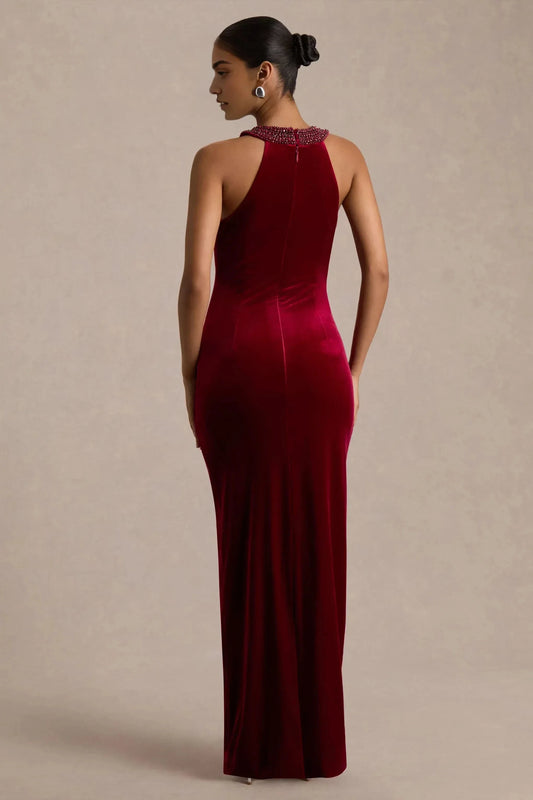 Daring Mermaid Halter Neck Beaded Accent Sleeveless Floor Length Prom Dress by YiHuiw
