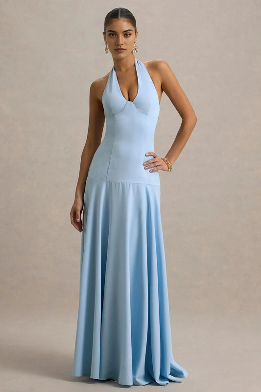 Daring Mermaid Halter Neck Sleeveless Tie Back Floor Length Prom Dress by YiHuiw