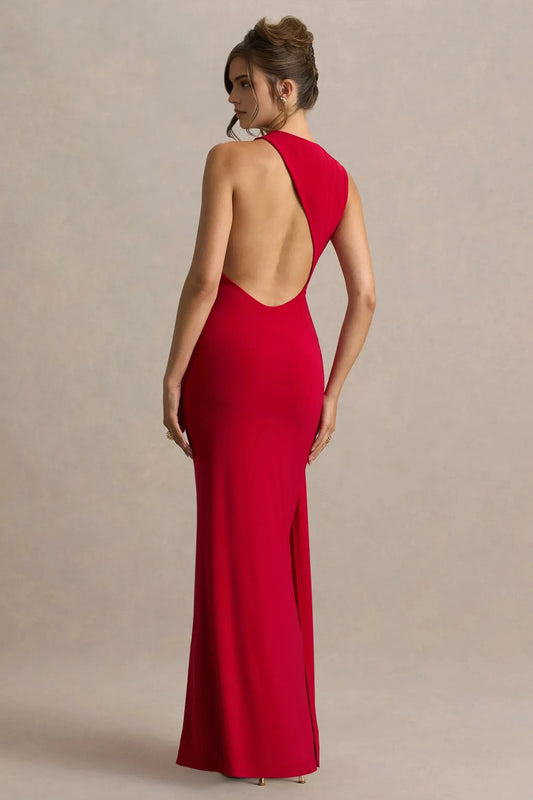 Daring Mermaid High Neck Sleeveless Cutout Accent Open Back Floor Length Prom Dress by YiHuiw
