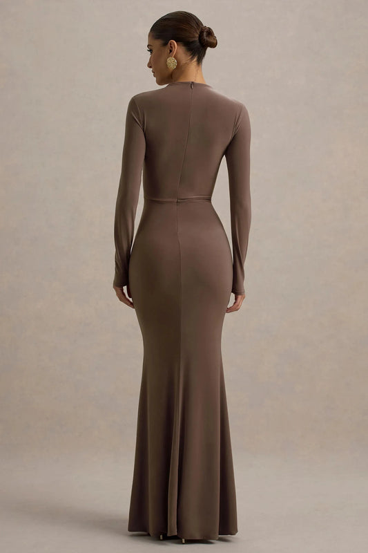 Daring Mermaid Mock Neck Long Sleeve Ruched Floor Length Prom Dress by YiHuiw