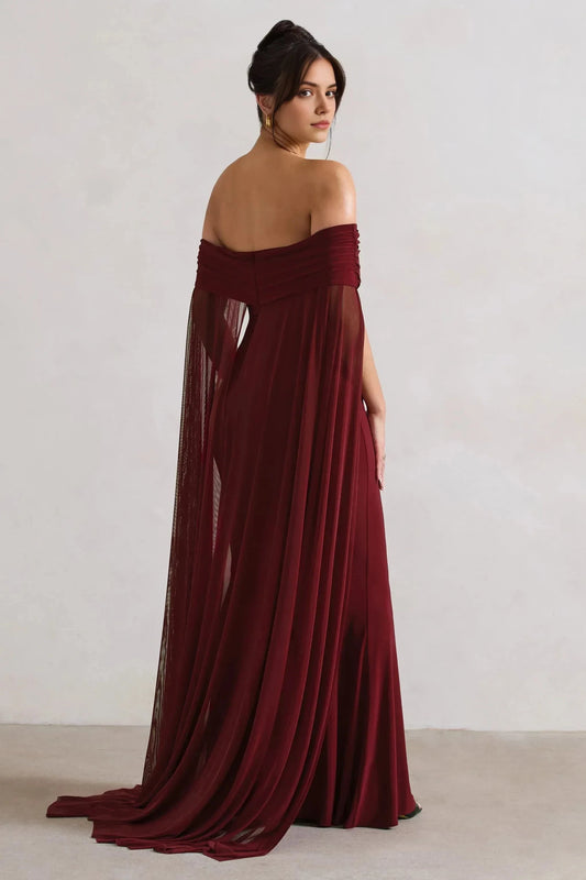 Daring Mermaid Off Shoulder Sheer Cape Sleeve Open Back Floor Length Prom Dress by YiHuiw