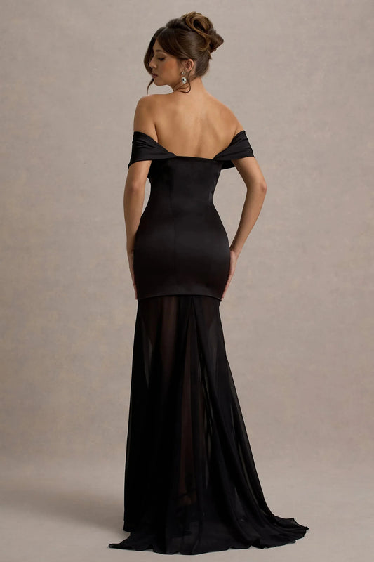 Daring Mermaid Off Shoulder Sleeveless Sheer Overlay Floor Length Prom Dress by YiHuiw