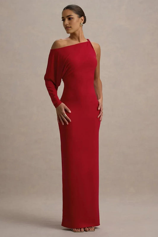 Daring Mermaid One Shoulder Draped Sleeve Accent Floor Length Prom Dress by YiHuiw
