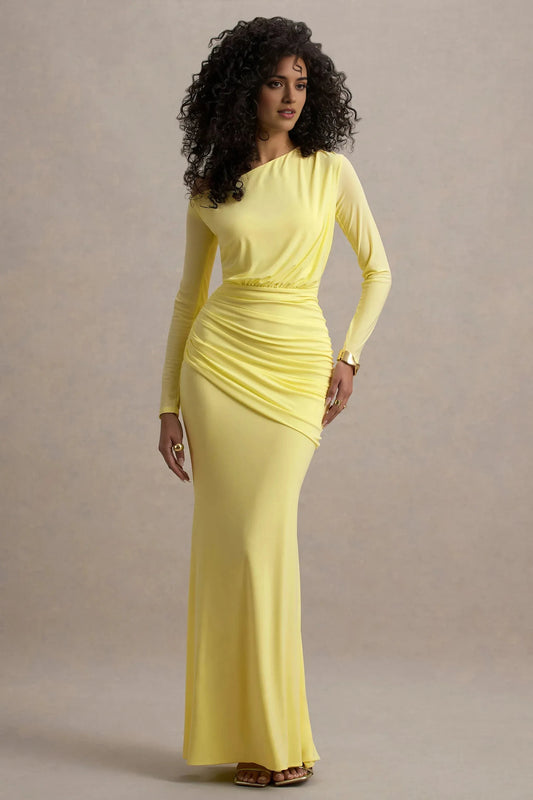 Daring Mermaid One Shoulder Long Sleeve Ruched Side Floor Length Prom Dress by YiHuiw