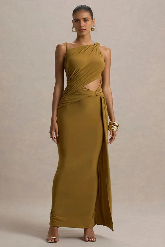Daring Mermaid One Shoulder Sleeveless Cutout Draped Floor Length Prom Dress by YiHuiw