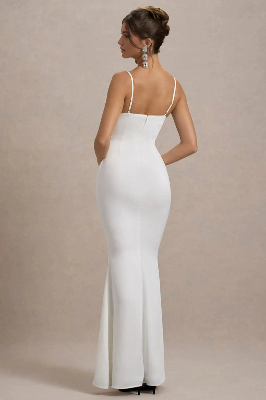 Daring Mermaid Plunge Neck Sleeveless Bow Lace Accent Floor Length Prom Dress by YiHuiw