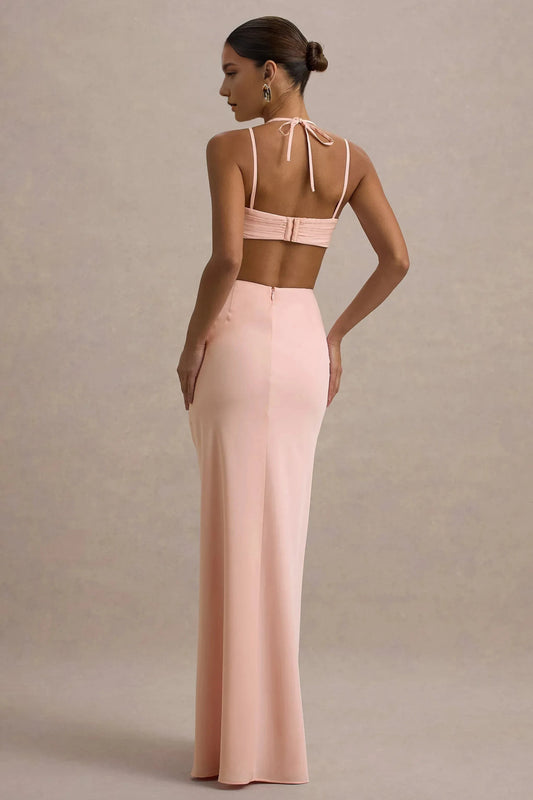 Daring Mermaid Plunge Neck Sleeveless Cutout Cross Strap Floor Length Prom Dress by YiHuiw