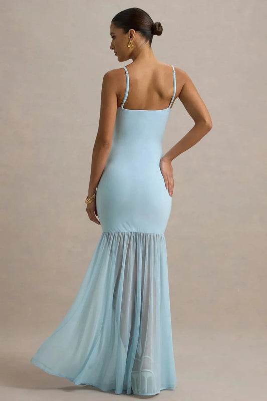 Daring Mermaid Square Neck Sleeveless Sheer Mermaid Skirt Floor Length Prom Dress by YiHuiw