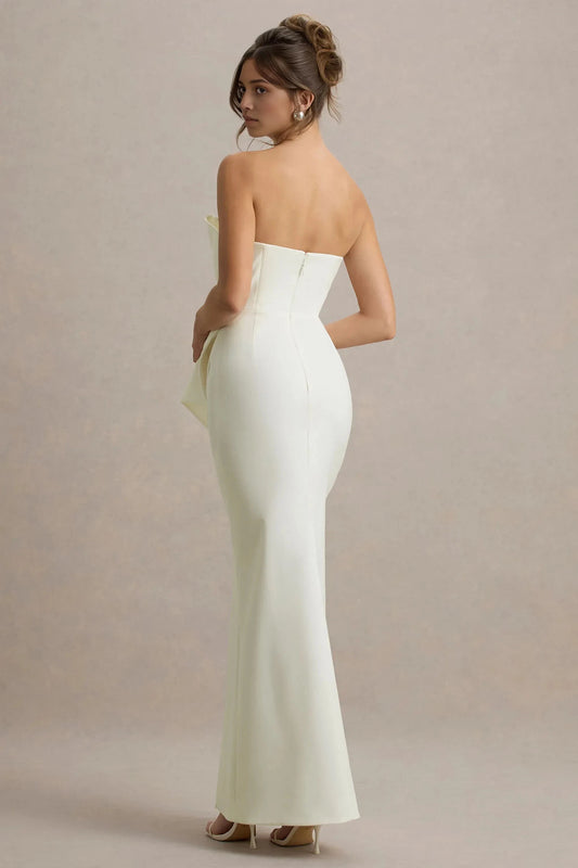 Daring Mermaid Strapless Sleeveless Dramatic Drape Slit Maxi Prom Dress by YiHuiw