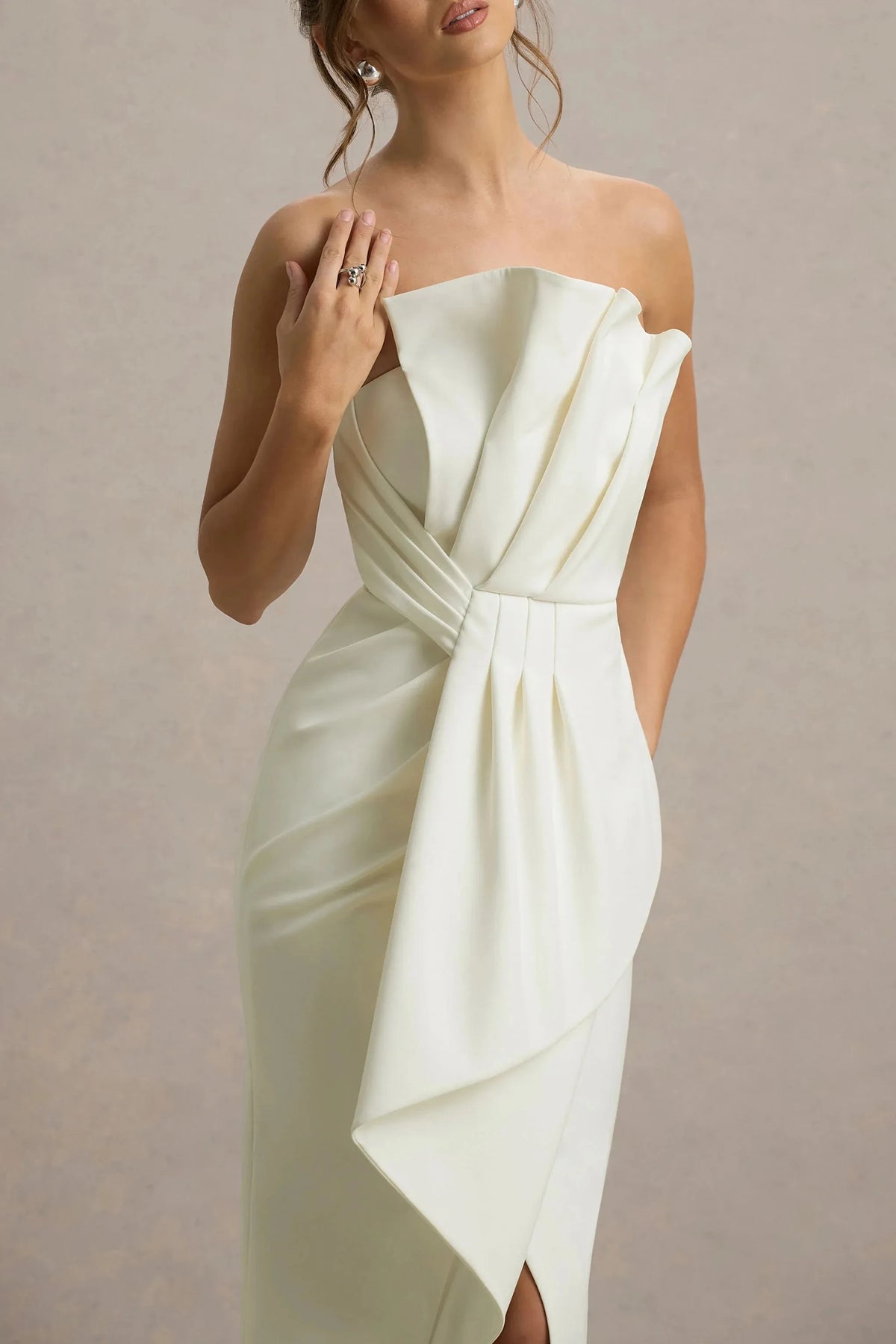Daring Mermaid Strapless Sleeveless Dramatic Drape Slit Maxi Prom Dress by YiHuiw
