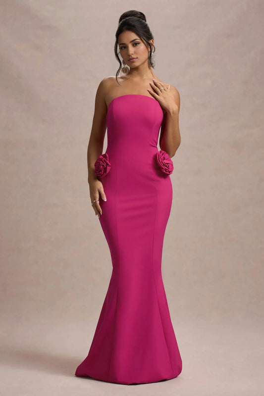 Daring Mermaid Strapless Sleeveless Floral Accent Floor Length Prom Dress by YiHuiw
