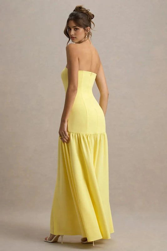 Daring Mermaid Strapless Sleeveless Open Back Ruffled Hem Floor Length Prom Dress by YiHuiw