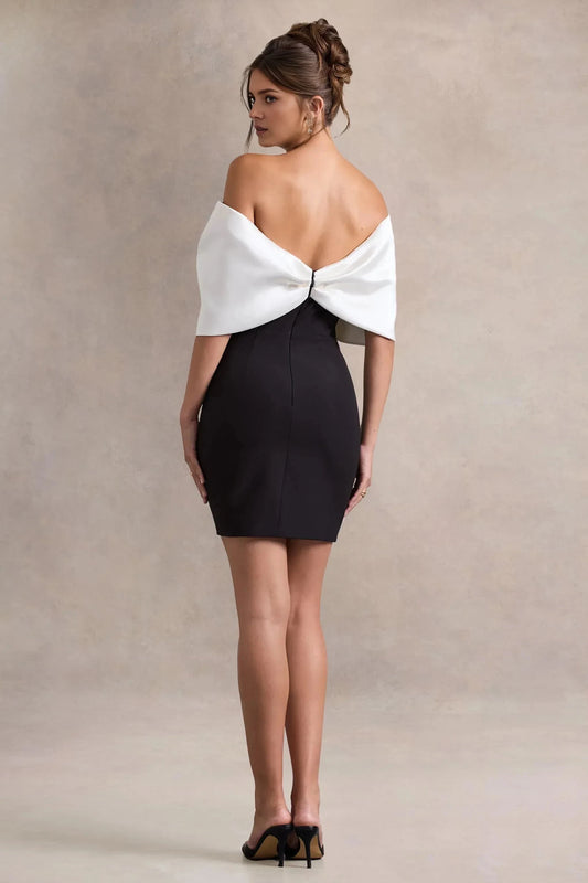 Daring Sheath Off Shoulder Sleeveless Oversized Bow Short Prom Dress by YiHuiw