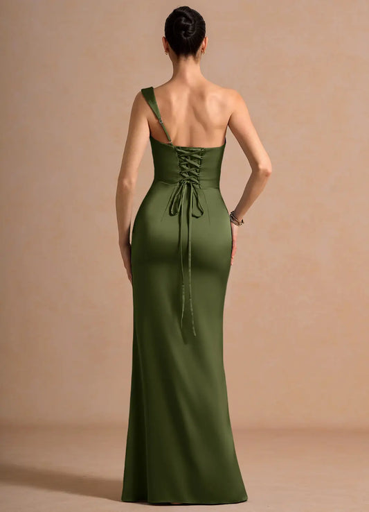 Mermaid One-Shoulder Lace Lace-Up Back Asymmetric Floor-Length Wedding Dress - Yihuiw by Yihuiw