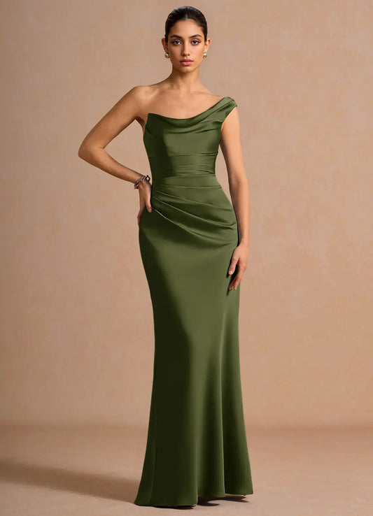 Mermaid One-Shoulder Lace Lace-Up Back Asymmetric Floor-Length Wedding Dress - Yihuiw by Yihuiw