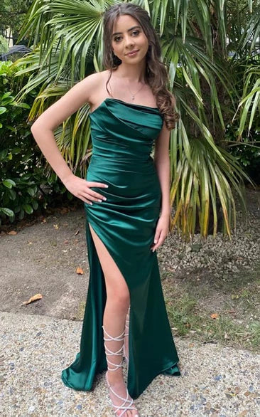 Green Sheath Pleated Floor-Length Evening Gown - Yihuiw by Yihuiw