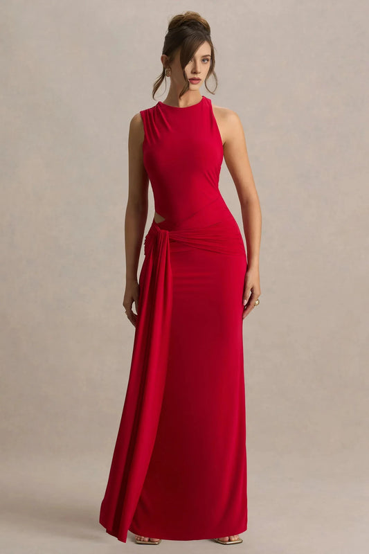 Dazzling Mermaid High Neck Sleeveless Cutout Back Floor Length Prom Dress by YiHuiw
