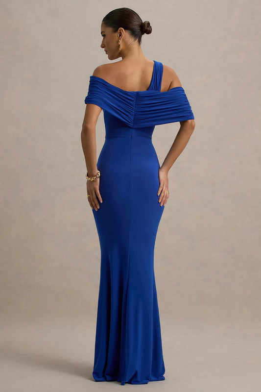 Dazzling Mermaid One Shoulder Draped Sleeve Ruched Floor Length Prom Dress by YiHuiw