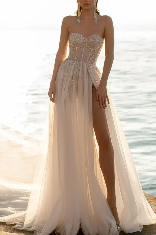 A-Line Sweetheart Floor-Length Wedding Dress - Yihuiw by Yihuiw