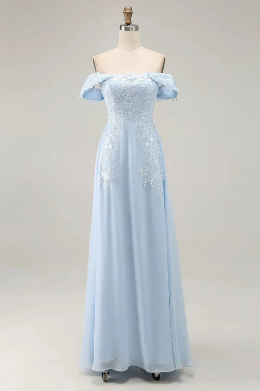 Delicate A Line Off Shoulder Short Sleeve Lace Back Floor Length Mother of the Bride Dress by YiHuiw