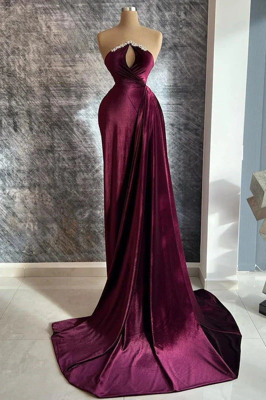 Designer Burgundy Velvet Long Sleeves Prom Dress With TrainGala Dresses Elegant simple gentle atmospheric and unique desi Bring summer colors to enhance whiteness by YiHuiw