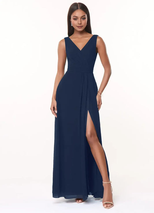 A-Line Cowl Neck Chiffon Sleeveless High Slit Wedding Dress - Yihuiw by Yihuiw