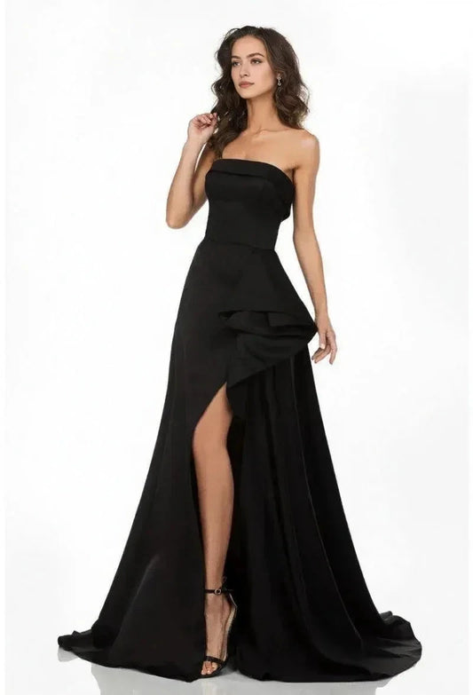 Dramatic A-Line Strapless Sleeveless Open Back Train Floor Length Prom Dress by YiHuiw