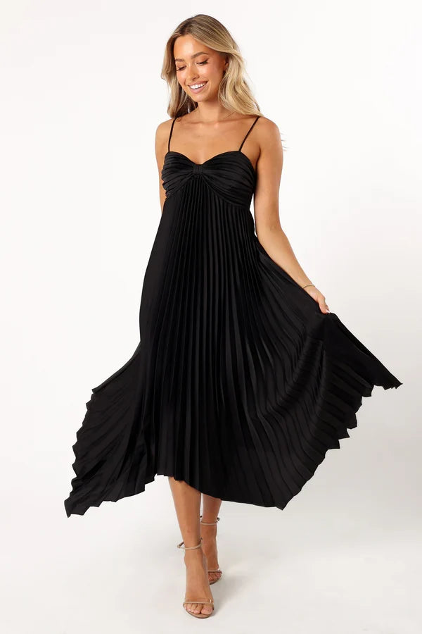 Spaghetti Strap Pleated Midi Wedding Dress - Yihuiw by Yihuiw