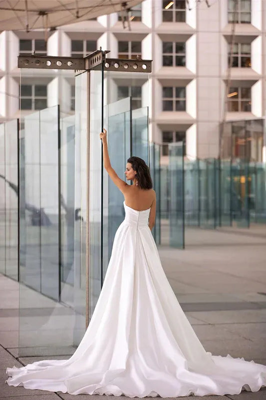 A-Line Sweetheart Floor-Length Wedding Dress - Yihuiw by Yihuiw