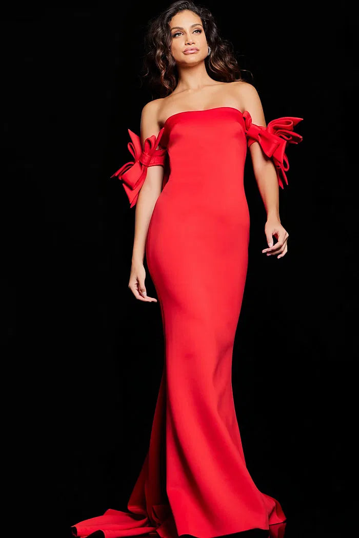 Vestido de noche dramático de sirena, sin mangas, con hombros descubiertos, detalle de lazo, cola y largo hasta el suelo, para eventos formales y ocasiones especiales