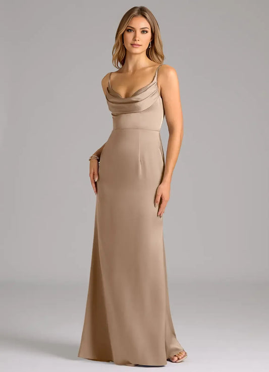 Sheath Spaghetti Strap Satin Draped Wedding Dress - Yihuiw by Yihuiw