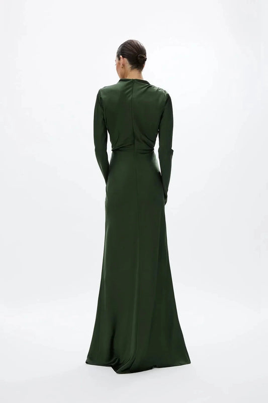 Draped Sheath Cowl Neck Long Sleeve Zipper Back Floor Length For Sale Prom Dress by YiHuiw
