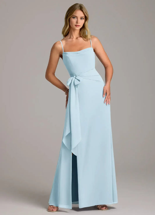 A-Line Spaghetti Strap Chiffon High Slit Wedding Dress - Yihuiw by Yihuiw