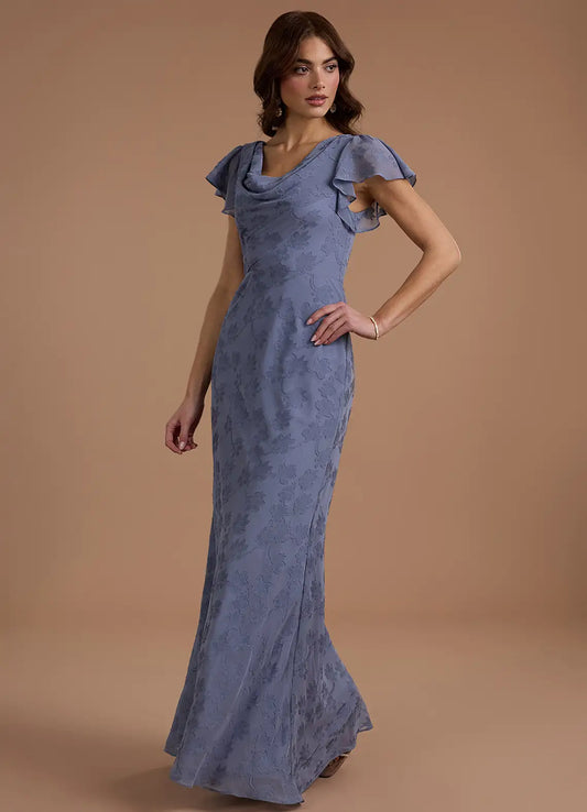 Blue Mermaid Cowl Neck Floor-Length Wedding Dress - Yihuiw by Yihuiw
