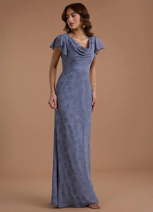 Blue Mermaid Cowl Neck Floor-Length Wedding Dress - Yihuiw by Yihuiw