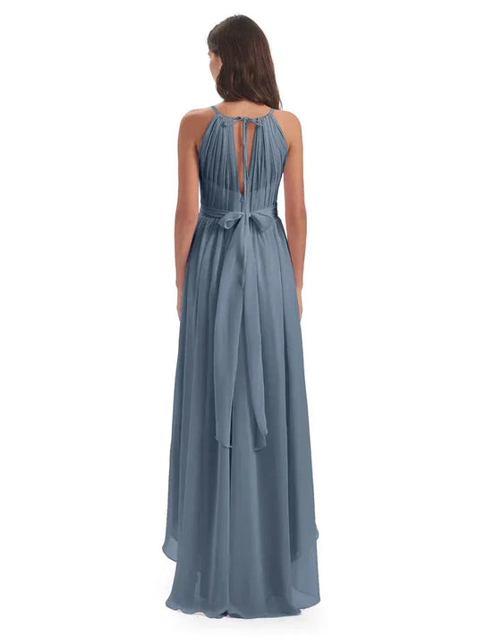 Blue Halter Chiffon Wedding Dress - Yihuiw by Yihuiw